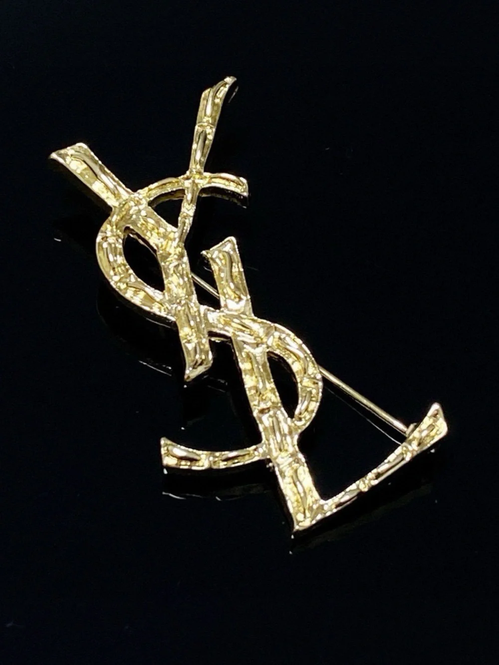 Saint Laurent Gold Textured YSL Logo Pin